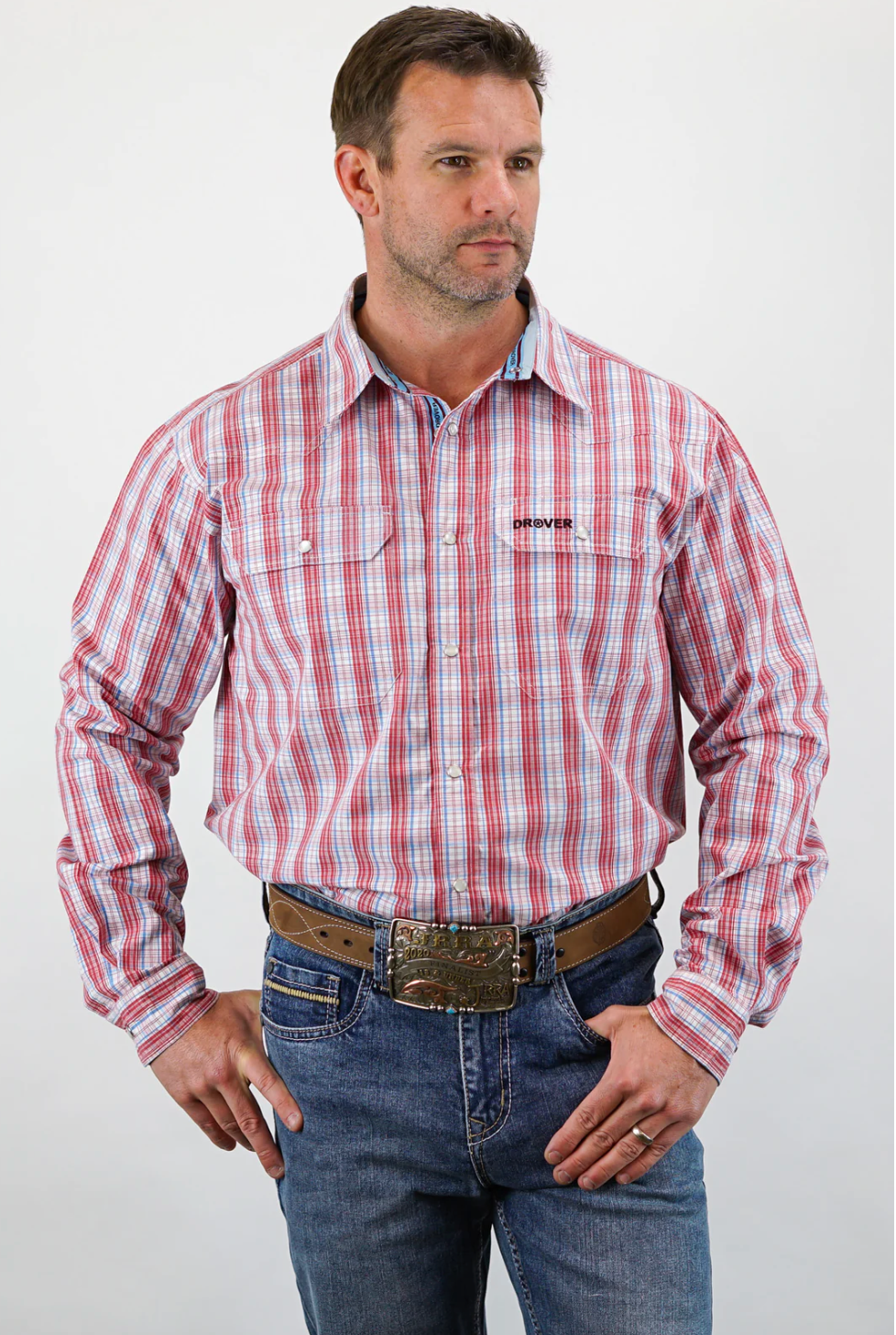 Drover Signature Series - Twister - Red, White and Blue, Option Cuff, Pearl Snap, Classic Fit Shirt