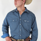 Drover Signature Series - Bandero -Slate Gray and Blue Pearl Snap, Print, Classic Fit Shirt