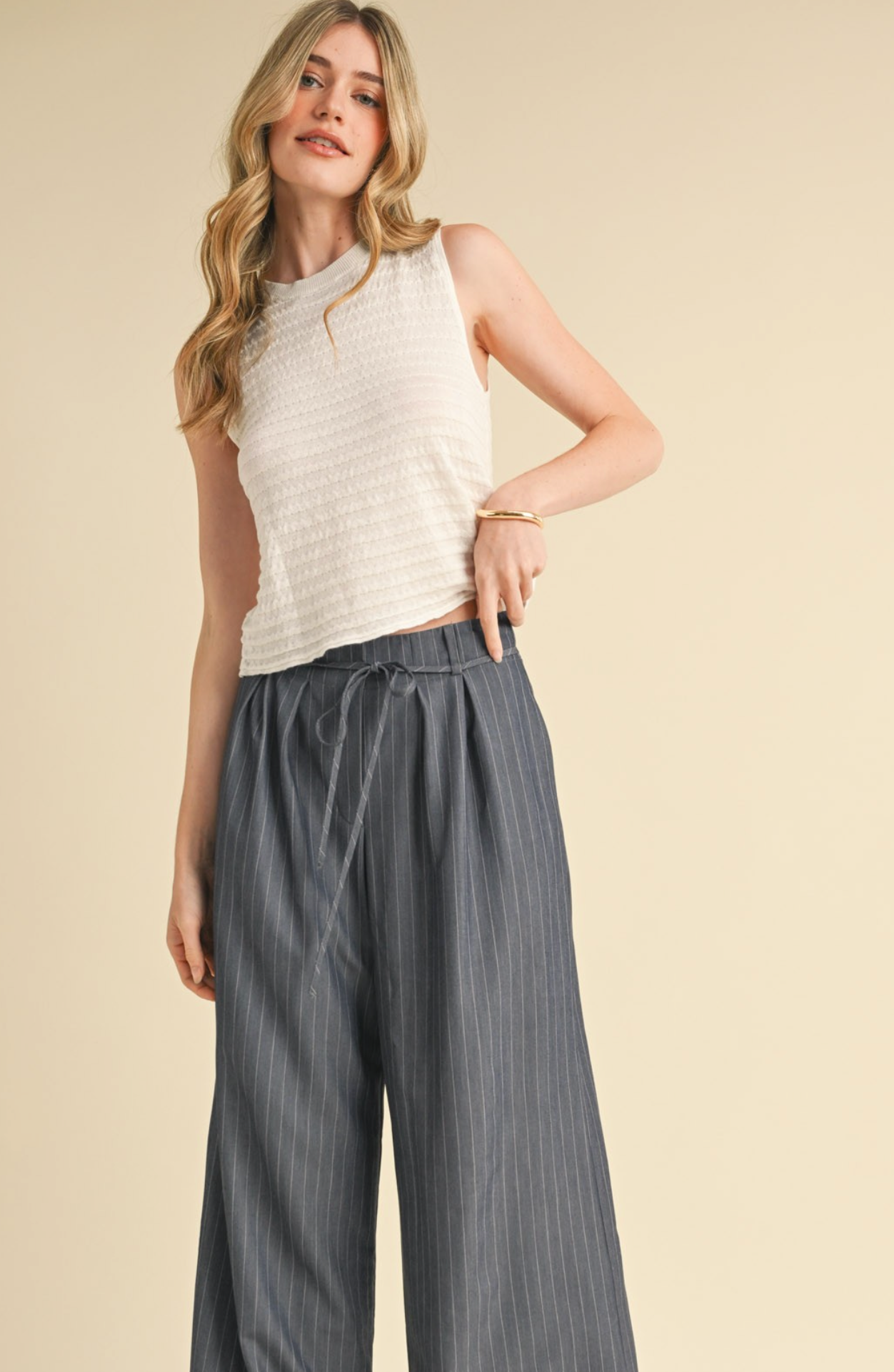 Textured stripe knit sleeveless