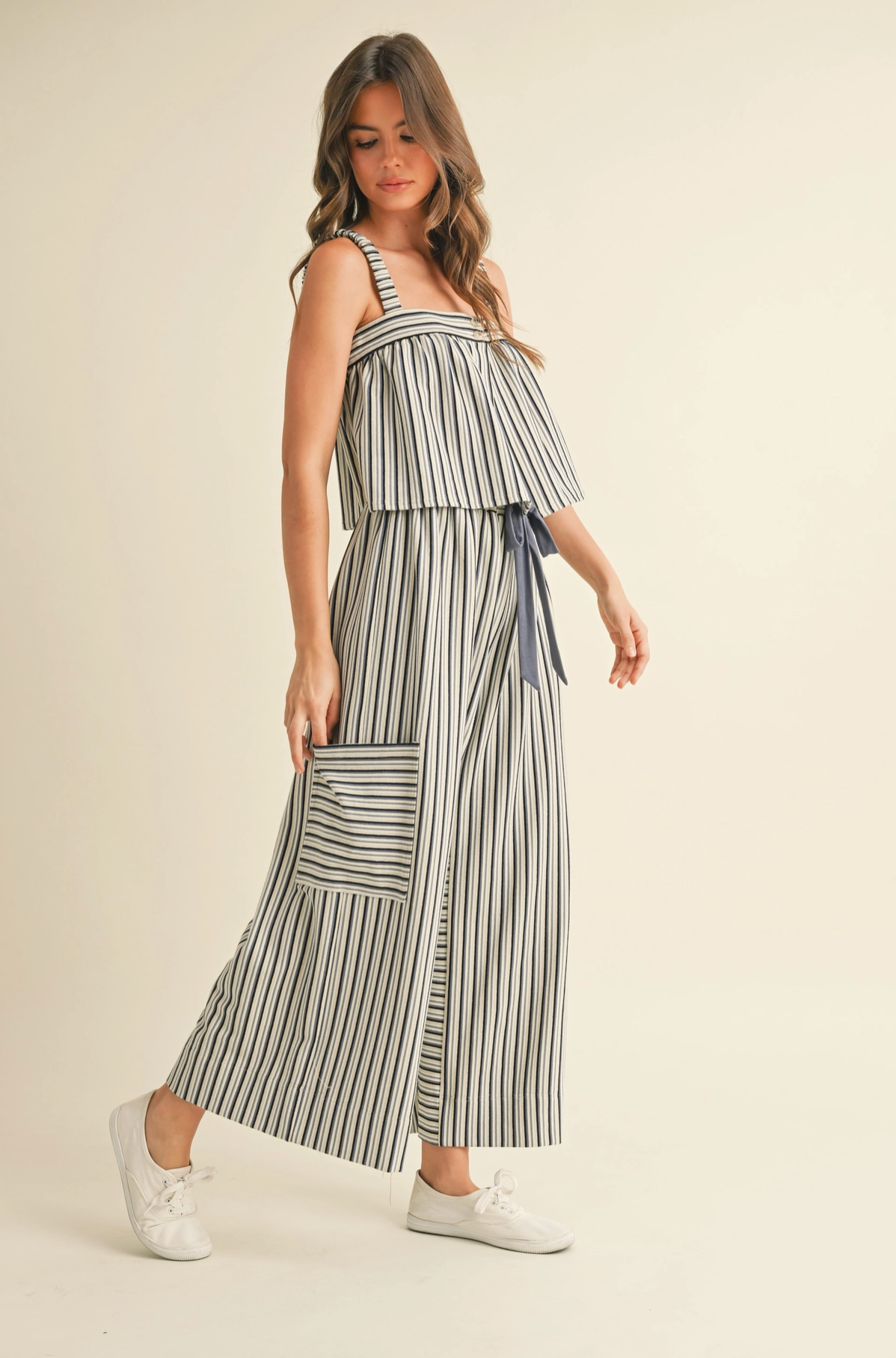 Blue & White Cami Top & Cropped Pant Set