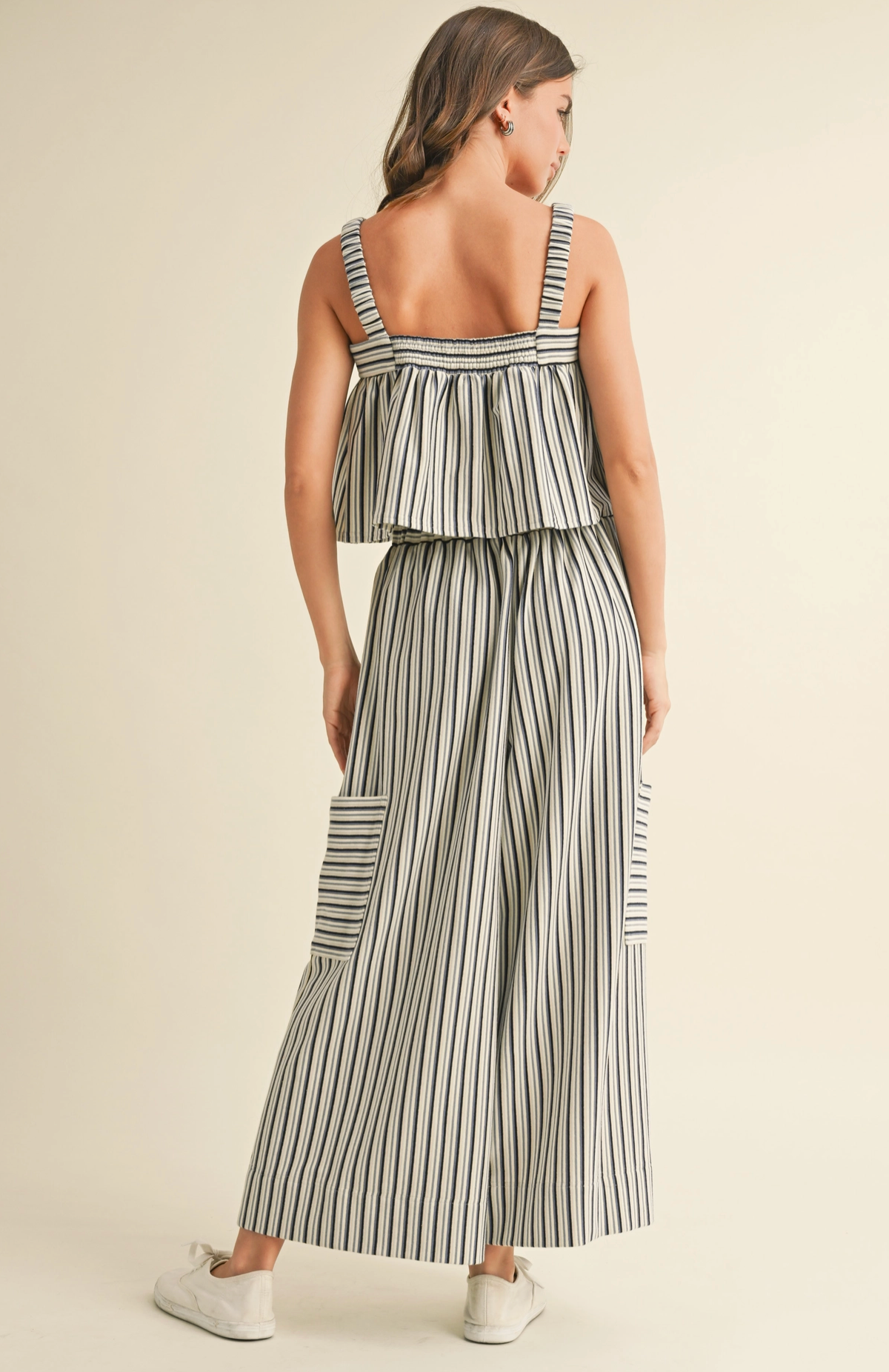 Blue & White Cami Top & Cropped Pant Set