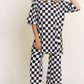 Ribbed Checkered Print Top/Straight Leg Pants Set