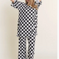 Ribbed Checkered Print Top/Straight Leg Pants Set