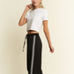 Solid Satin Sweatpants with Side Checkerboard Tape