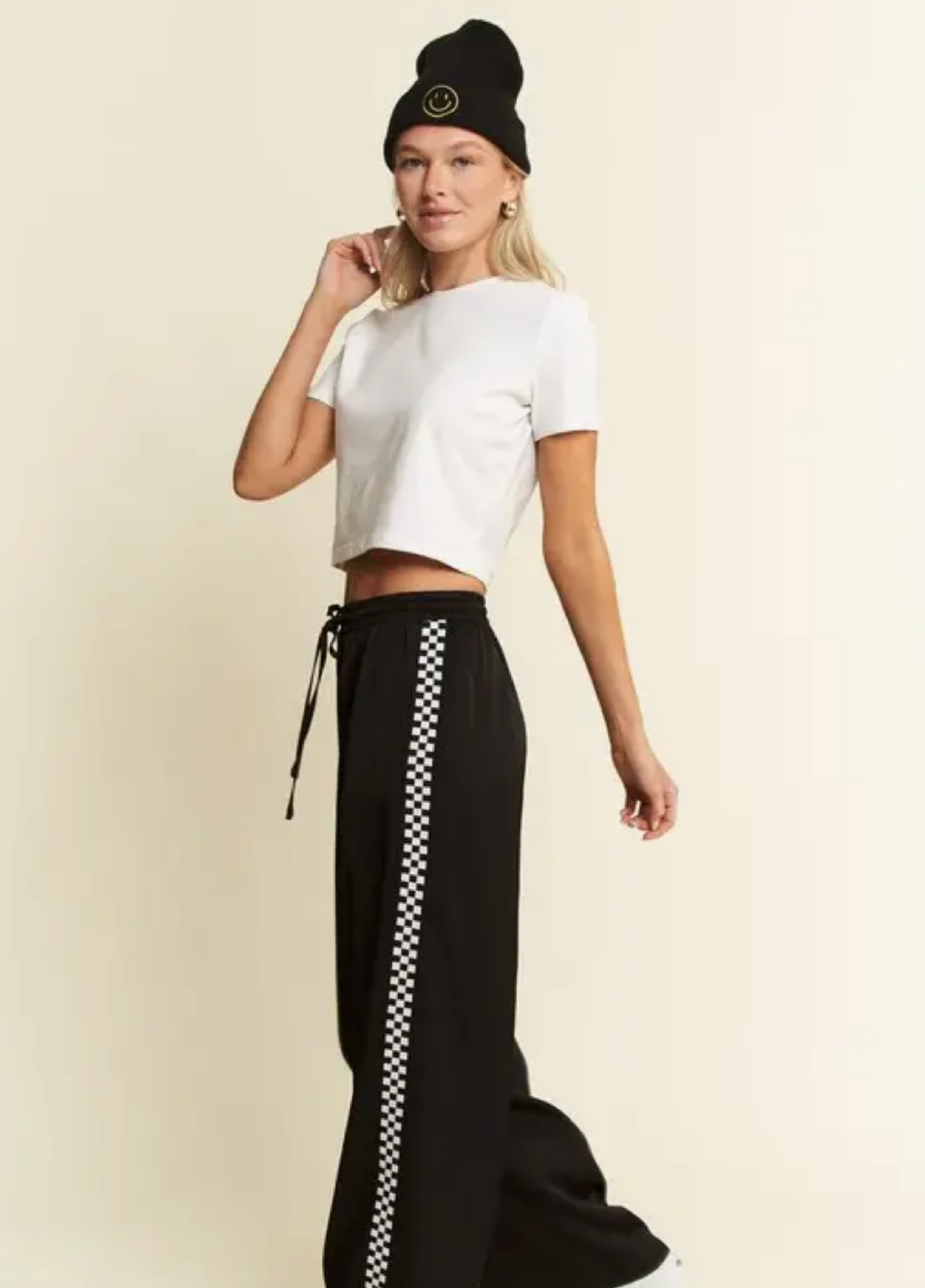 Solid Satin Sweatpants with Side Checkerboard Tape