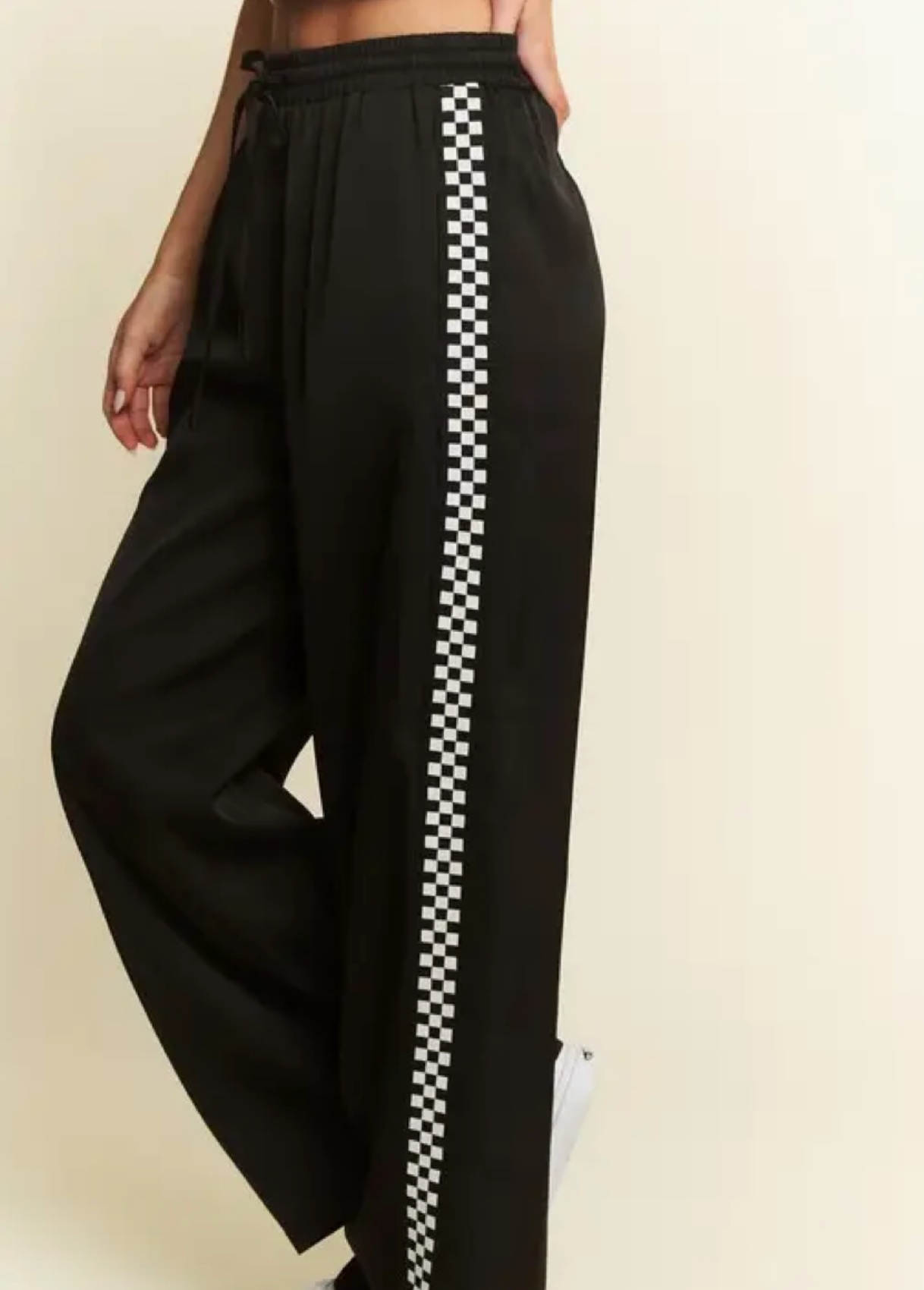 Solid Satin Sweatpants with Side Checkerboard Tape