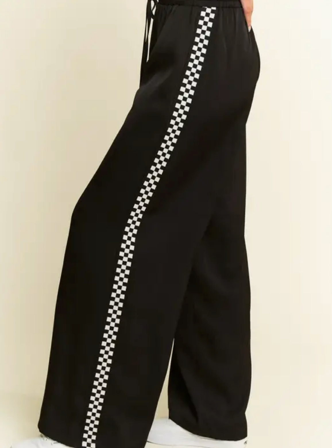 Solid Satin Sweatpants with Side Checkerboard Tape