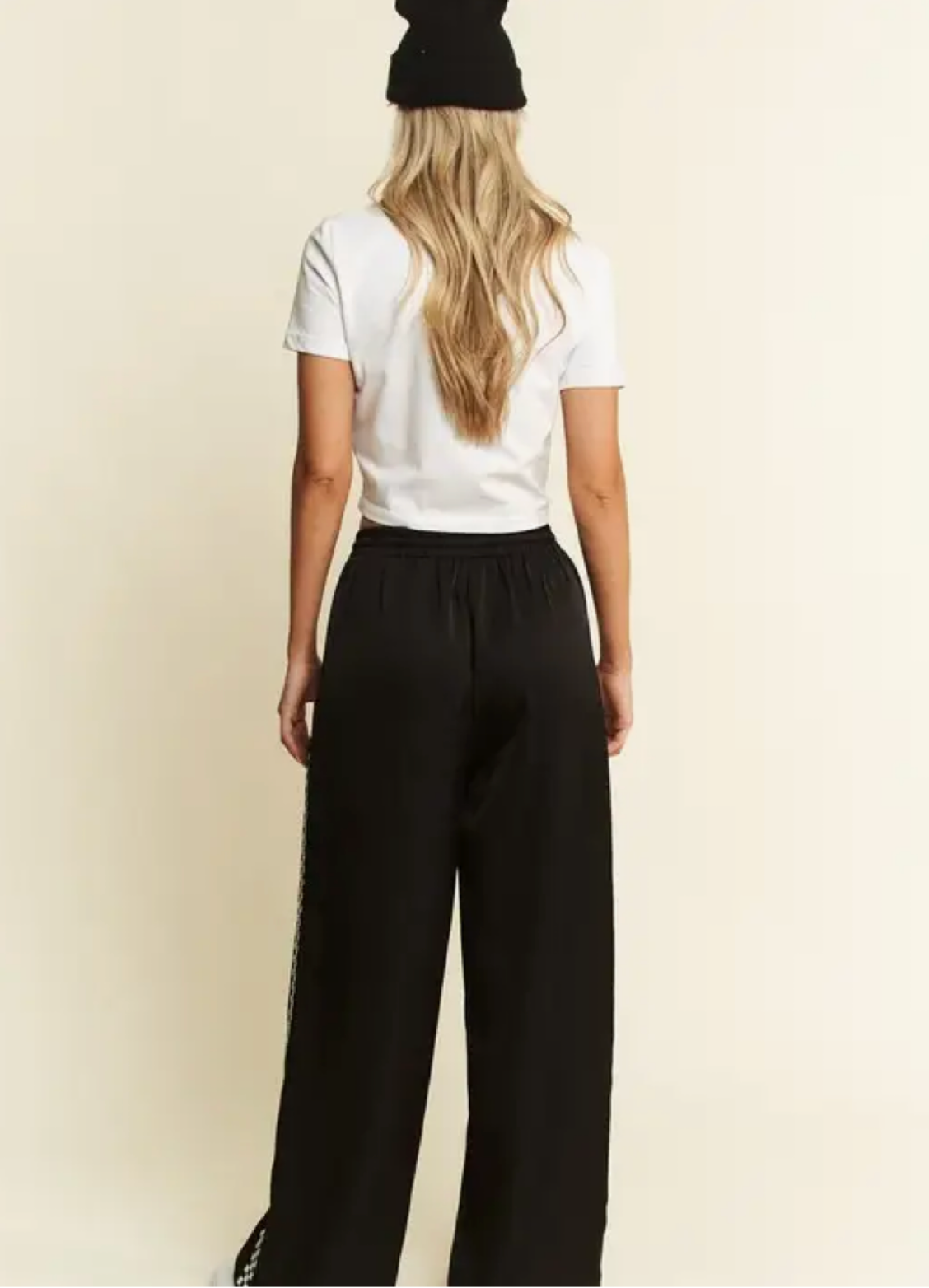 Solid Satin Sweatpants with Side Checkerboard Tape