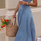 V-neck denim maxi