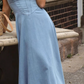 V-neck denim maxi