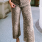 Leopard Frayed Edge Wide Leg High Waist Jeans