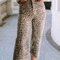Leopard Frayed Edge Wide Leg High Waist Jeans