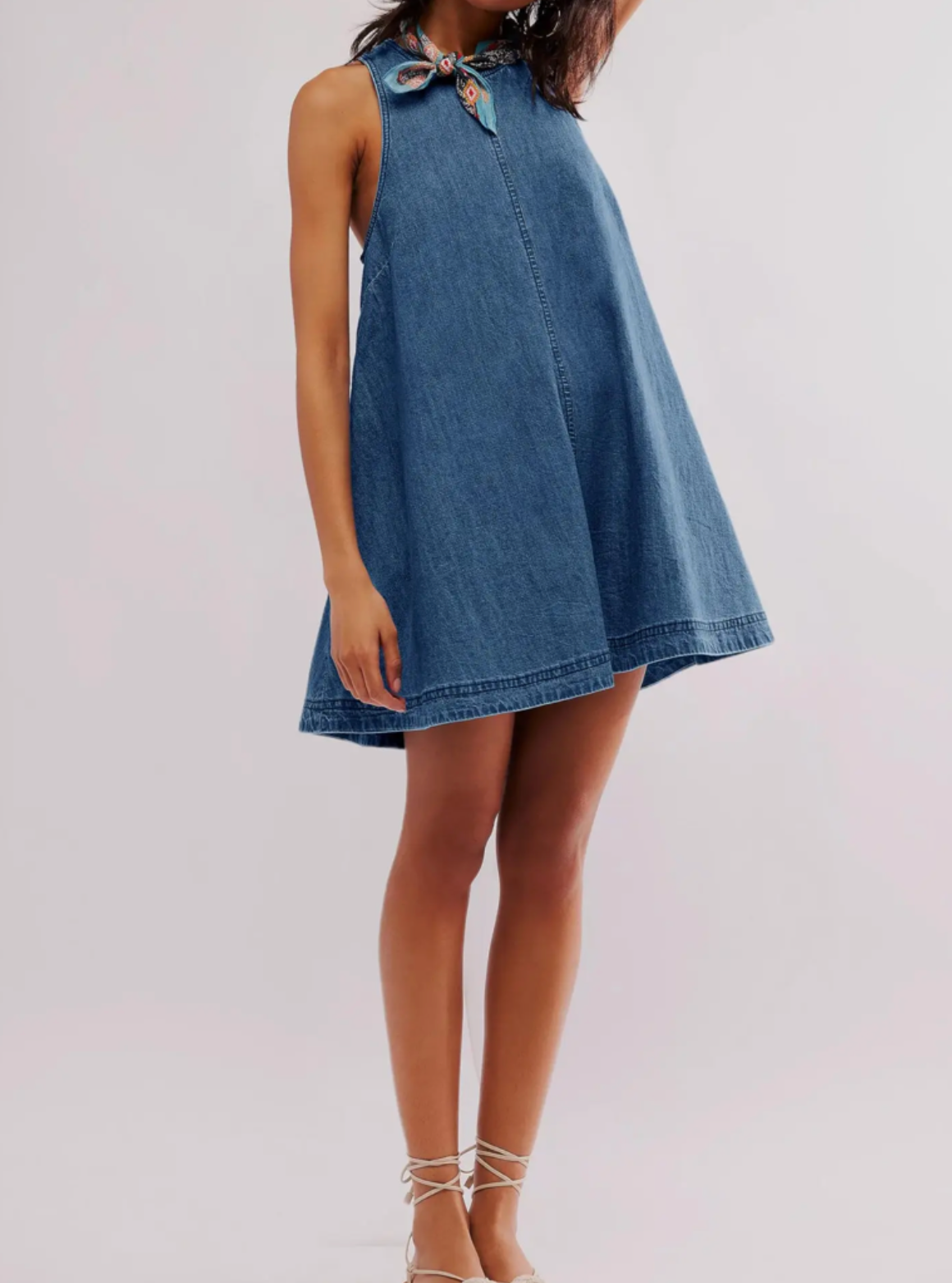 Denim Round Neck Sleeveless Mini Dress