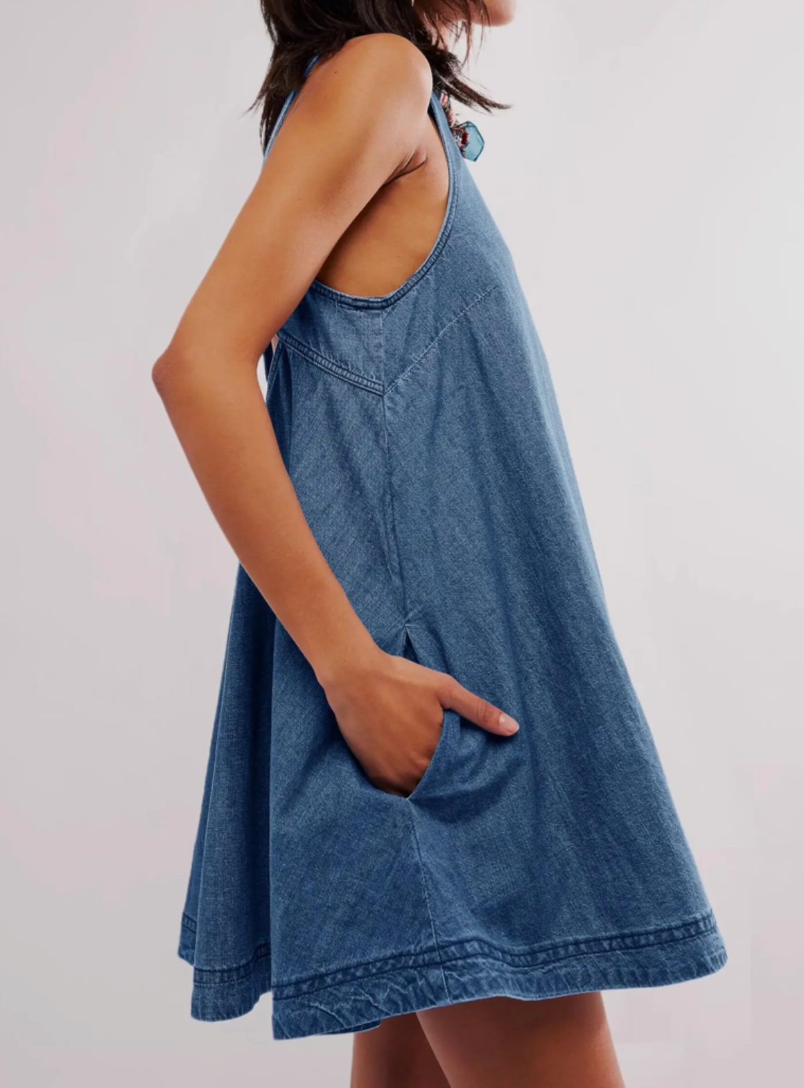 Denim Round Neck Sleeveless Mini Dress