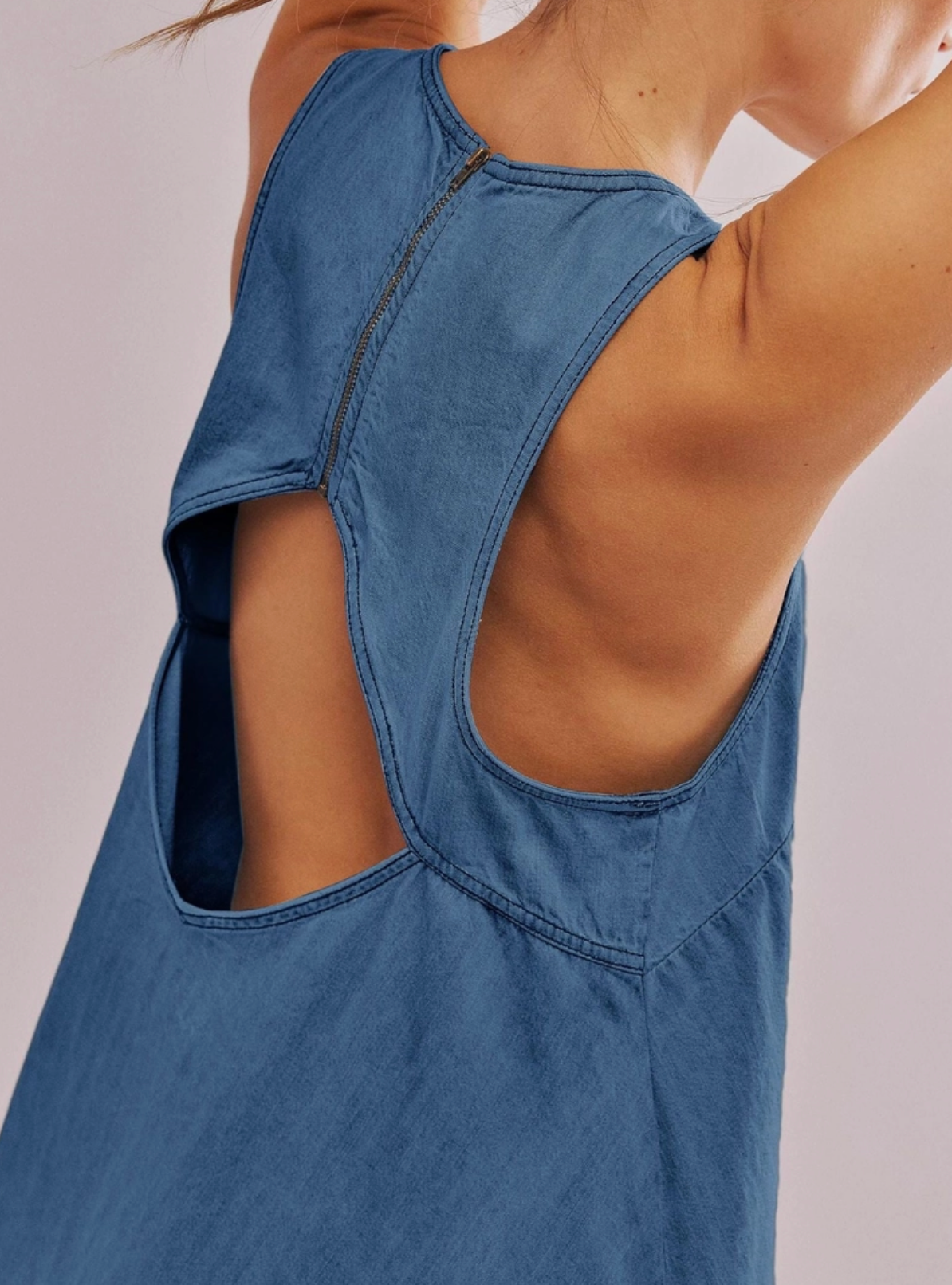 Denim Round Neck Sleeveless Mini Dress