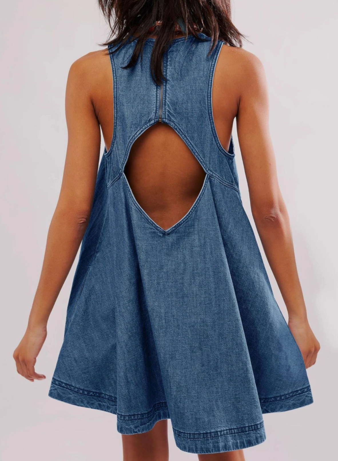 Denim Round Neck Sleeveless Mini Dress