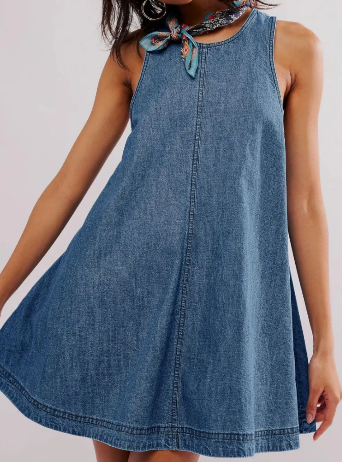 Denim Round Neck Sleeveless Mini Dress