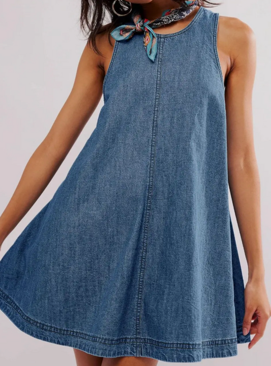 Denim Round Neck Sleeveless Mini Dress