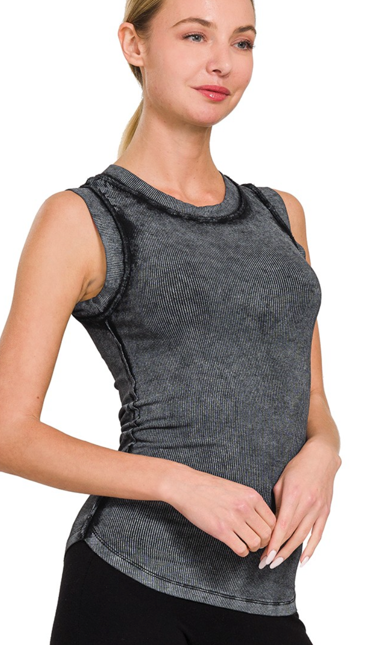 SUPER SOFT Washed Ribbed Scoop Neck Tank Top