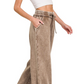 Acid Wash Fleece Palazzo Sweatpants With Pockets