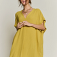 V Neck Bat Sleeve Dress- Mustard