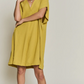 V Neck Bat Sleeve Dress- Mustard