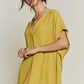 V Neck Bat Sleeve Dress- Mustard