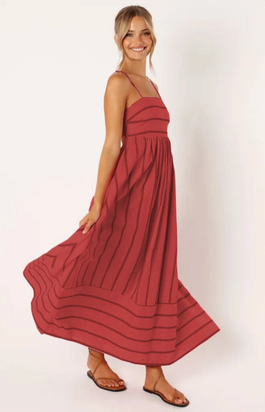 Striped Color Block Backless Spaghetti Dress