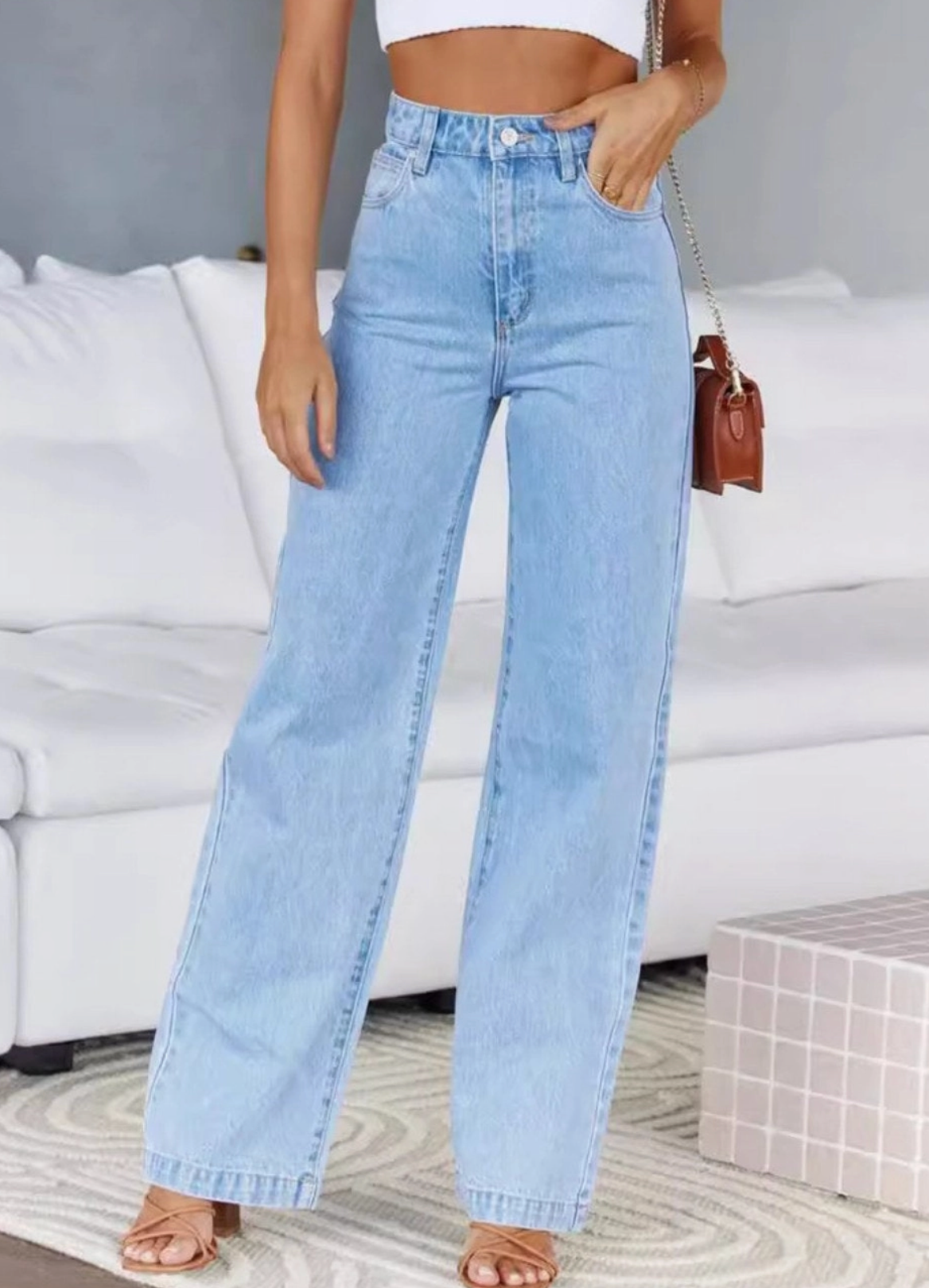 High Waist Denim Pant Straight Leg Jeans