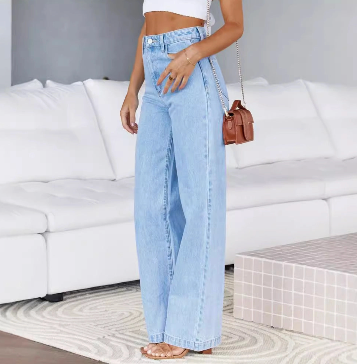High Waist Denim Pant Straight Leg Jeans