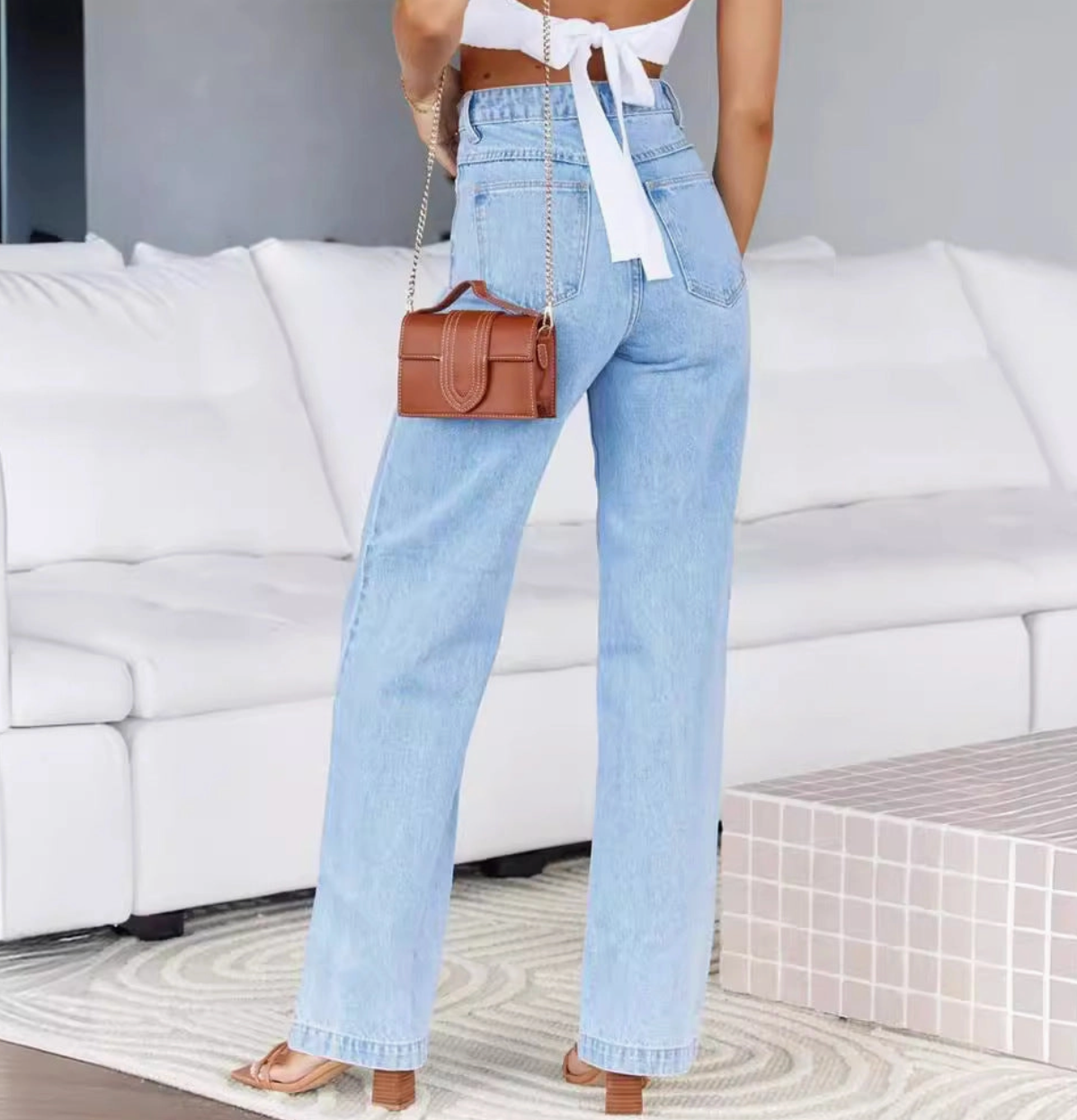 High Waist Denim Pant Straight Leg Jeans