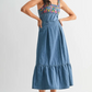 Floral Embroidered Denim Sundress