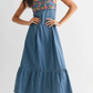 Floral Embroidered Denim Sundress