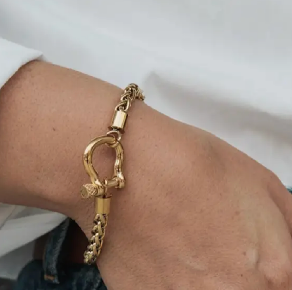 Horse Bit Carabiner Bracelet- Steel - Charm Bracelet 14K Pvd
