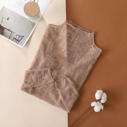 Semi Sheer Mesh Floral Lace Layering Top