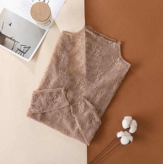 Semi Sheer Mesh Floral Lace Layering Top