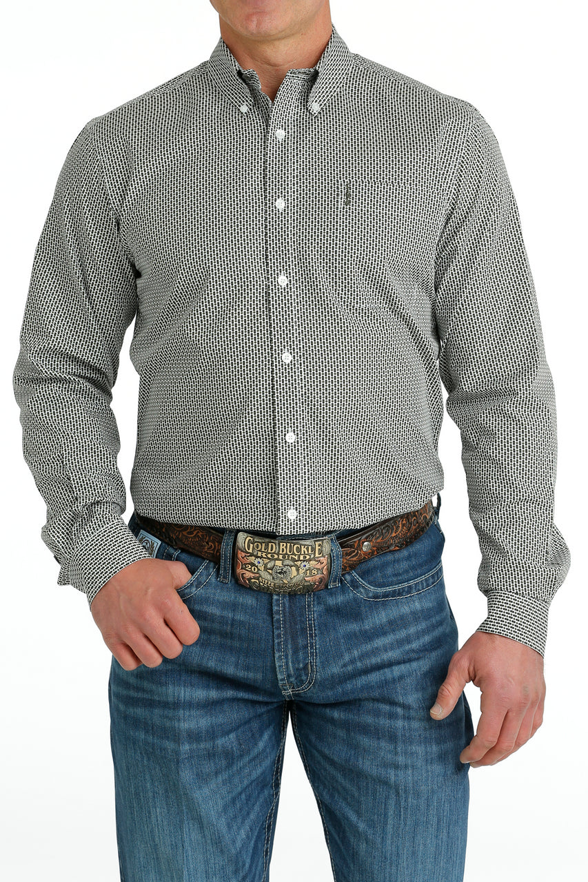 Cinch Mens Modern Fit Geometric Print  Button-Down shirt - Green MTW1347089