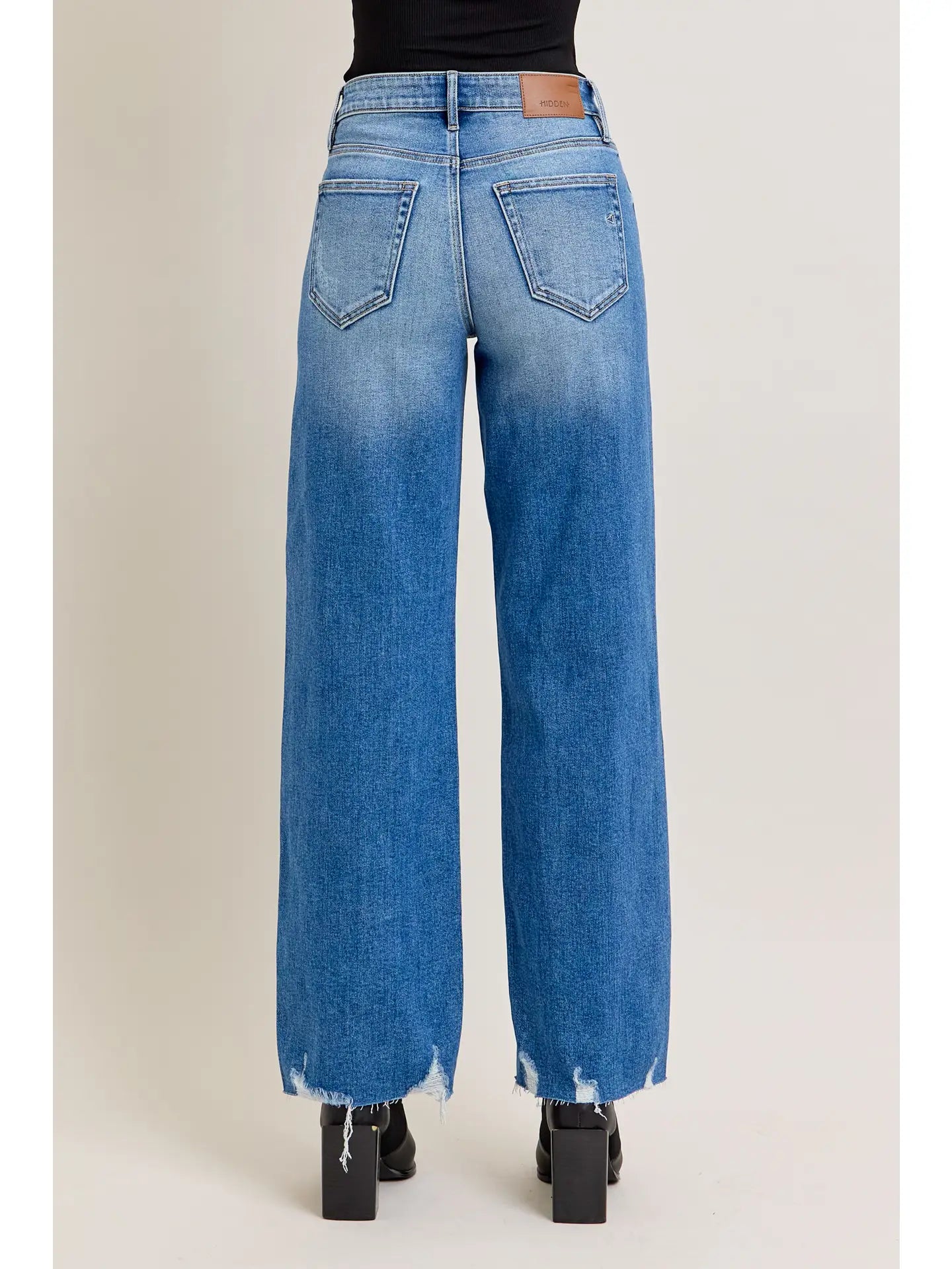 Logan Medium Dark Distressed Stretch Dad Jean