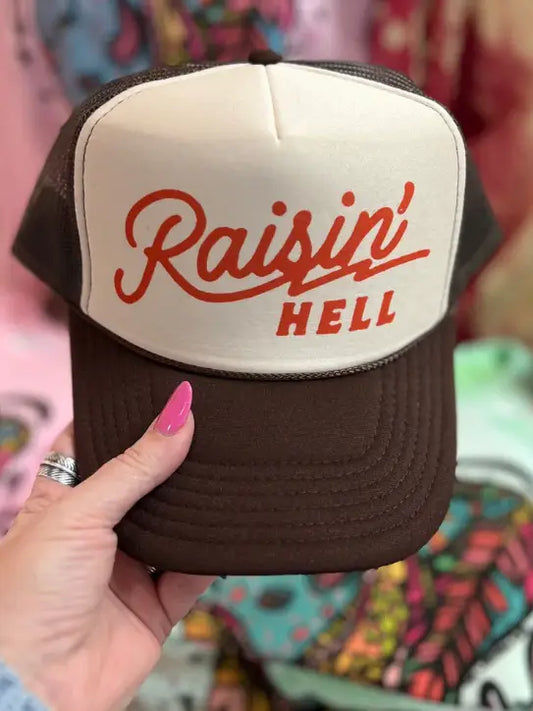 Raisin' Hell - Foam Trucker Hat - Brown/Tan