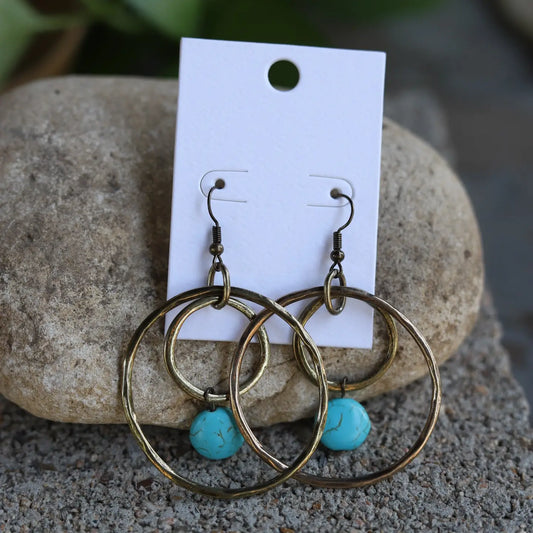 Double Ring with Turquoise Dangle Earrings