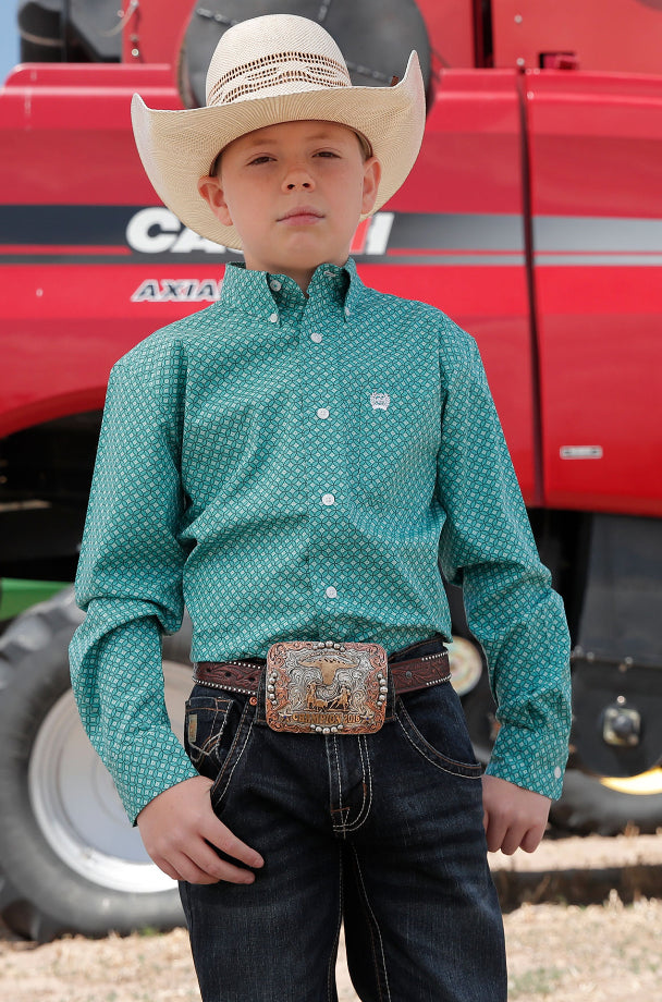 CINCH BOYS TURQUOISE PATTERNED SHIRT