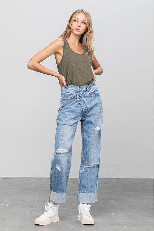 Kristen Crossover High Waist Ripped Jeans