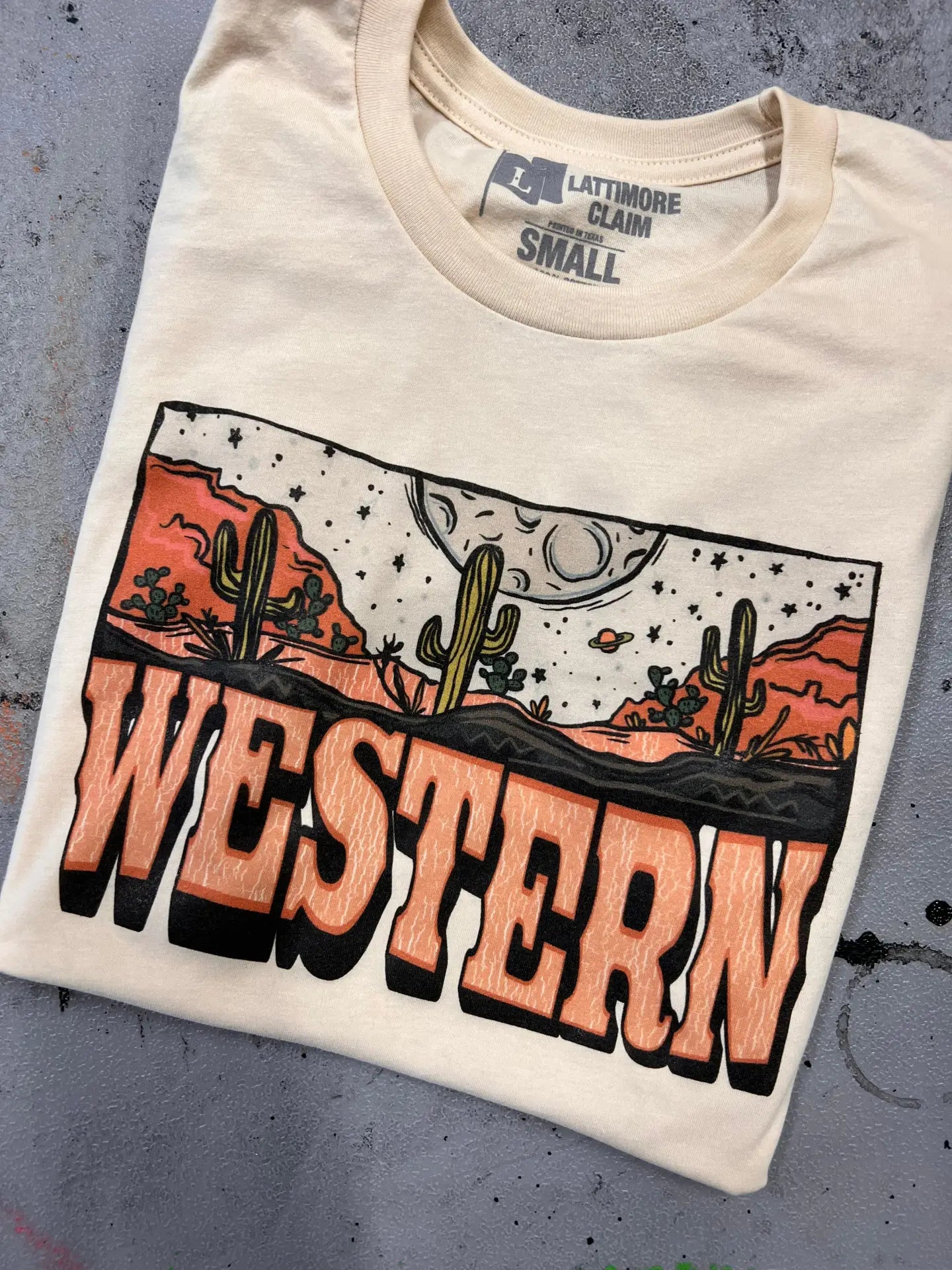Western Moon Scene Graphic T-Shirt - Cream