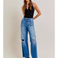 Logan Medium Dark Distressed Stretch Dad Jean