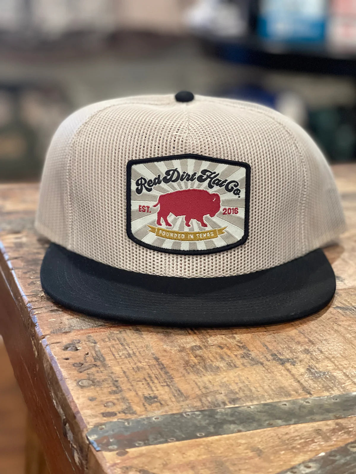 Red Dirt Hat Co. - Founded Patch - Tan/Blk Flat Bill