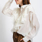 Ava (Ivory Frill Silky Button Sown Top)