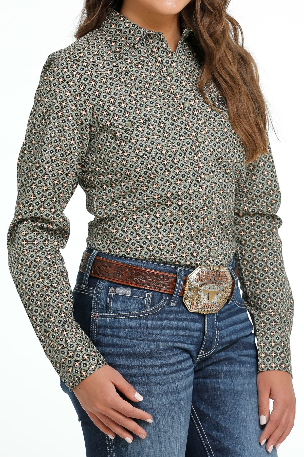 WOMEN'S SNAP FRONT WESTERN SHIRT - OLIVE  MSW9201044