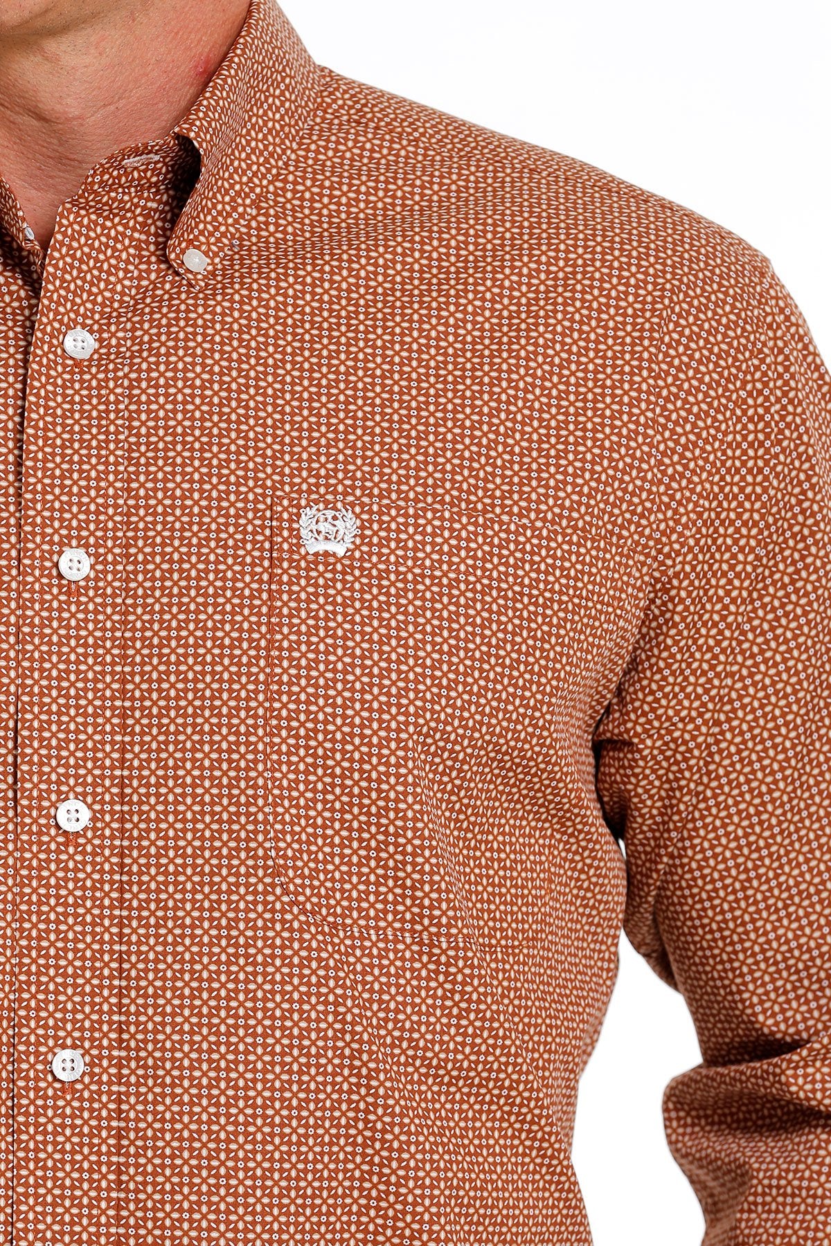 Cinch Men's Geometric Print Button-Down Western Shirt - White/Brown MTW1105610