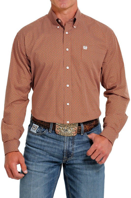 Cinch Men's Geometric Print Button-Down Western Shirt - White/Brown MTW1105610