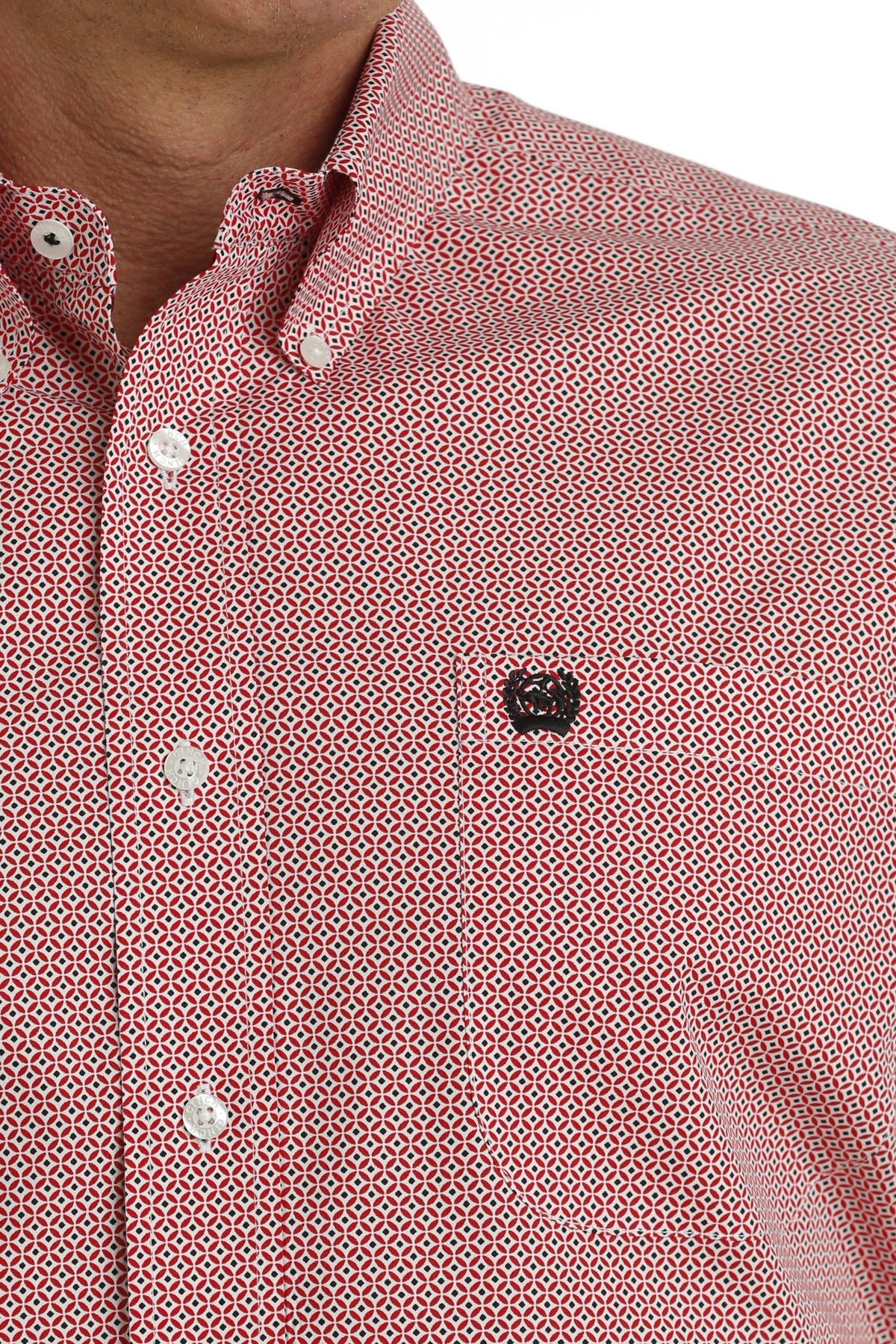 Cinch Men's Geometric Print Button Down Short Sleeve - Red/White